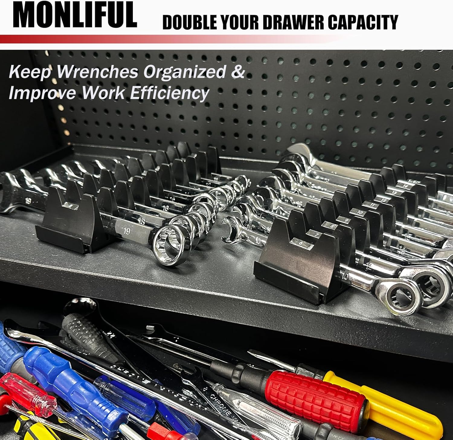 24 PCS Magnetic Modular Wrench Organizer Wrench Holder - Wrenchs Tool Organizers for Tool Drawer Storage, Wrenchs Rack with Metric SAE Labels, Tool Storage Set Holder Festival for Mechanics