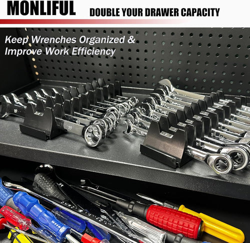 48PCS Magnetic Modular Wrench Organizer Wrench Holder - Wrenchs Tool Organizers for Tool Drawer Storage, Wrenchs Rack with Metric SAE Labels, Tool Storage Set Holder Festival for Mechanics