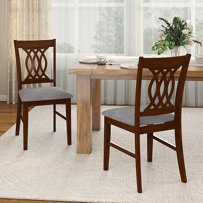 Giantex Upholstered Dining Chairs Set of 4, Farmhouse Fabric Side Chairs w/Cu...