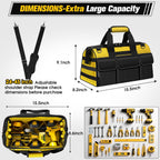 16-Inch Heavy Duty Tool Bag, 19-Pockets Tool Box Organizer, Portable Toolbag W/Soft Handle, Organized Storage, Mechanic Gifts for Men Dad Husband Him Christmas, Wide Mouth Toolbox Organization, Yellow