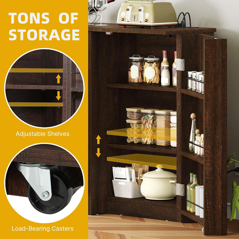 DWVO Rustic Kitchen Island with Power Strip, 2 Tilt-Out Compartments | Tilt‑o...