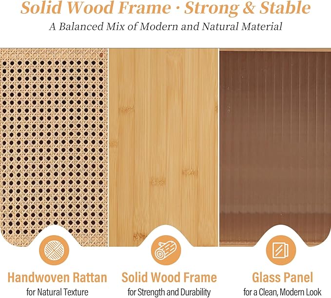 Tiita Rattan TV Stand for 55 60 Inch TV, Bamboo TV Cabinet with 2 Drawers, Boho Entertainment Center with Adjustable Shelf, Mid Century Modern Media Console for Bedroom, Living Room, Study