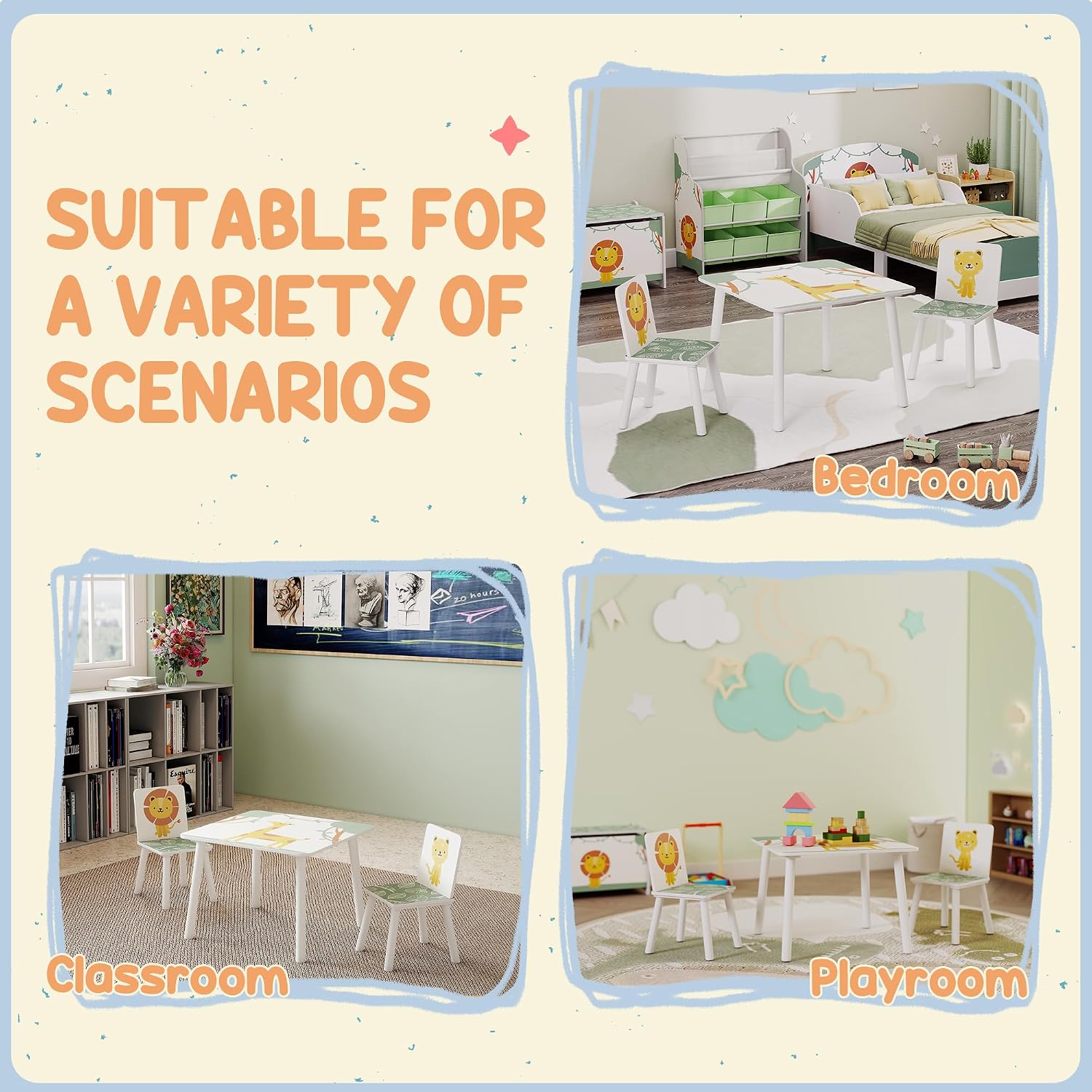 Qaba 3-Piece Toddler Table and Chair Set Animal Pattern Aged 3-8 Green | Kids Table and Chairs Set Furniture, Boys and Girls, Bedroom, Nursery, Playroom