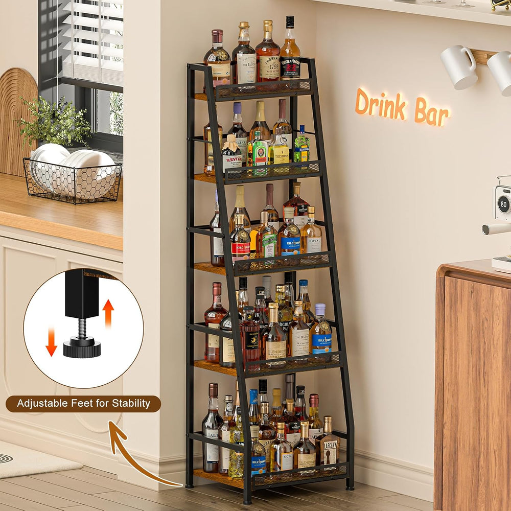 5-Tier Trapezoid Liquor Cabinet for Home Bar,Large-Capacity Liquor Stand | St...