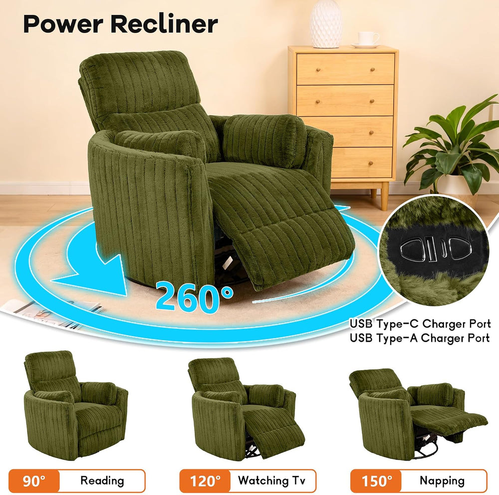 Electric Nursing Power Swivel Rocker Recliner with 2 Pillows, Green