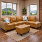 Sectional Couches for Living Room with Movable Chaise & Storage Ottoman - 97.5" Leather L Shaped Couches for Living Room Apartment, 4 Seat Home Furniture Modular Sectional Sofas, Orange
