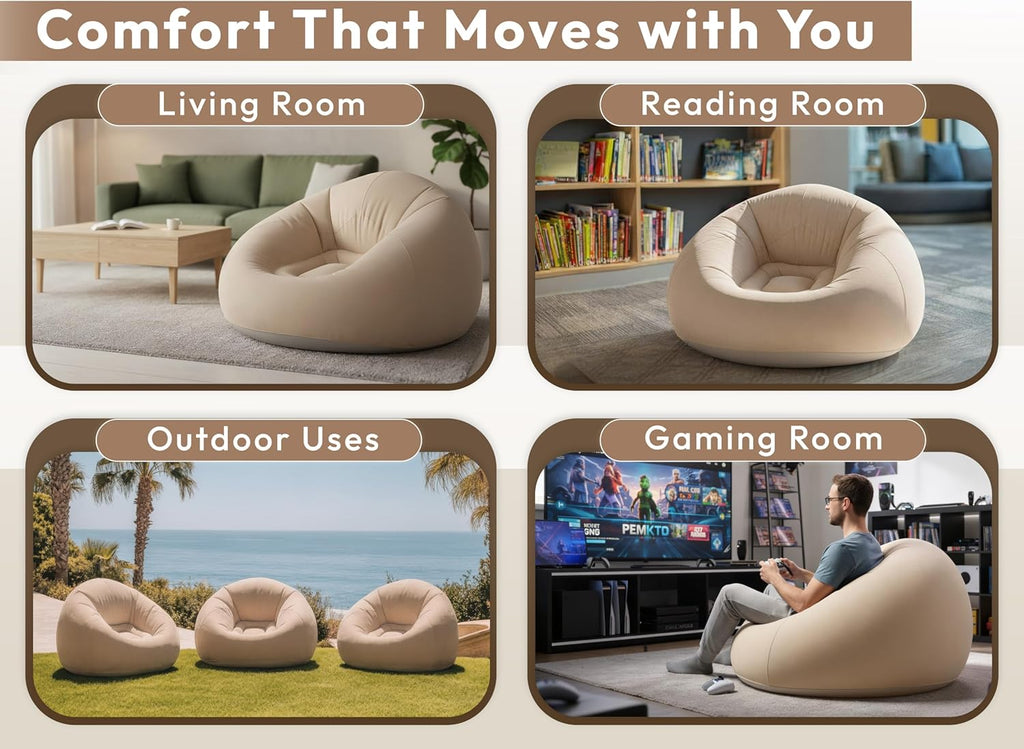 OLEEK Inflatable Bean Bag Chair with Electric air Pump 6PCS - Inflatable Chairs for Adults - Folding Outdoor Bean Bag Chair - Inflatable Chair for Kids - Blow up Chair - Classroom Bean Bags