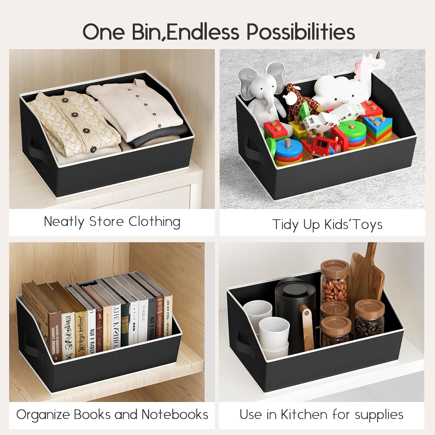 Large Closet Organizers and Storage Bins - 8 Pack Trapezoid Storage Baskets for Shelves, Foldable Fabric Baskets with Handles Ideal for Closet, Basket, Wardrobe and Shelf Storage, Black