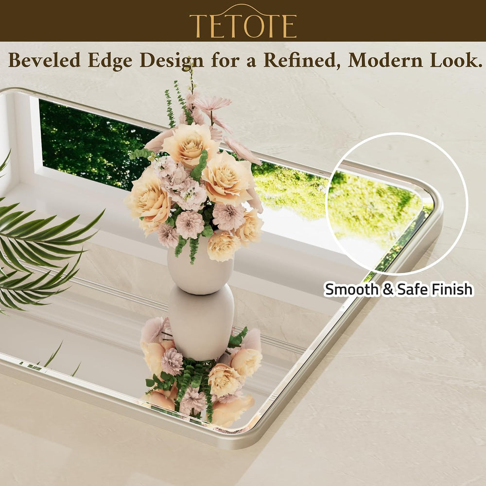 TETOTE Brushed Nickel Mirror 20 x 30 Beveled Edge Tempered Glass, Rounded Cor...