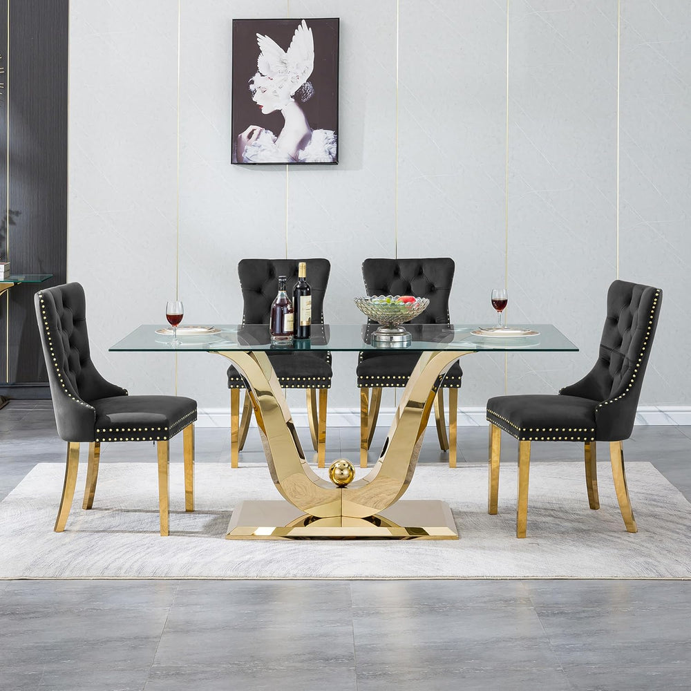 HomVent 70'' Glass Dining Table Set for 4, Modern Rectangle Kitchen T...
