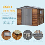 Shed 8' x 8' Storage Shed, 8x8 FT Wood Sheds & Outdoor Storage Clearance, Utility and Tool Garden Shed, Waterproof Storage Shed Large with Lockable Doors for Backyard, Patio, Outside