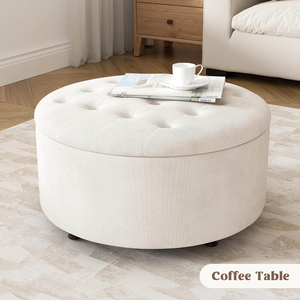 30 Inch Round Storage Ottoman,Modern Tufted Ottomans,Circular Coffee Table wi...