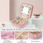 Dajasan Velvet Travel Jewelry Box, Mini Travel Jewelry Case, Small Portable Travel Jewelry Organizer Box with Mirror for Earrings Bracelets Rings Necklace (Pink)