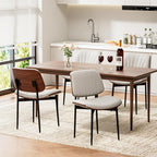 Dining Chairs Set of 4, Mid-Century Modern Upholstered PU Leather Chairs with Walnut Bentwood Back and Metal Legs Adjustable Feet for Kitchen Dining Room, Off-White Shell Strips