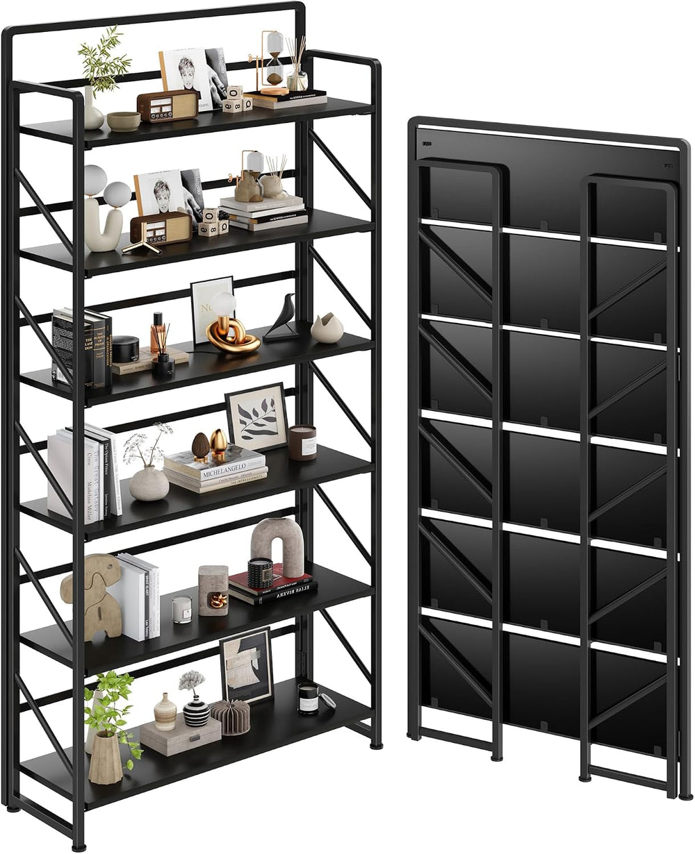 JSB 6 Tier No Assembly Folding Bookshelf, 30.3" Wide Foldable Storage Bo...