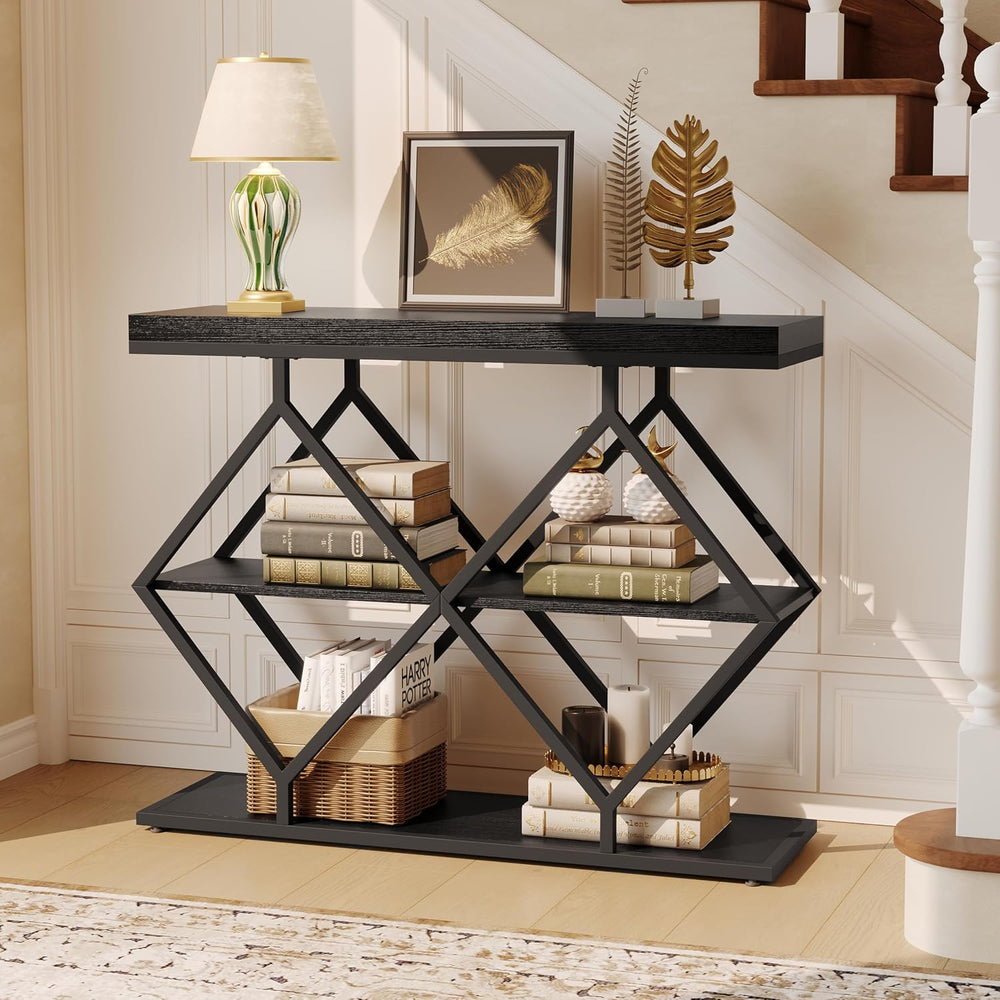 Garvee 3 Tier Console Table with Open Wood Shelves,39" Industrial Entryw...