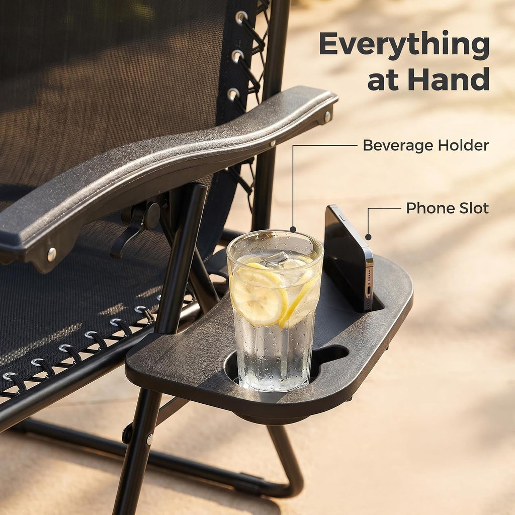 Outdoor Zero Gravity Chairs Set of 2 with Cup Holder & Removable Pillows, Adjustable Folding Reclining Patio Chairs, Anti Gravity Lounge Chairs for Poolside, Lawn, Beach, Camping