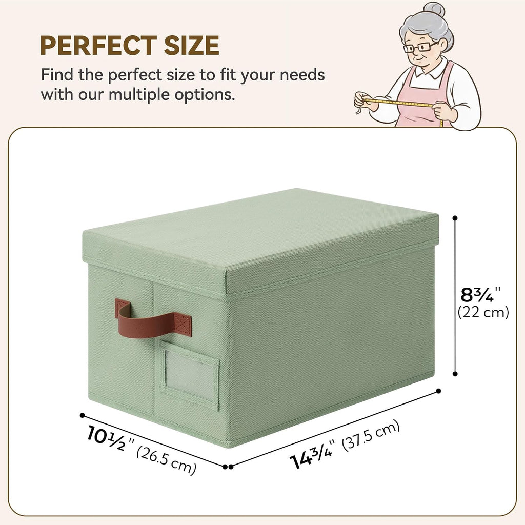 GRANNY SAYS Storage Basket with Lid, Linen Fabric Storage Bins with Label, Decorative Storage Boxes, Clothes Storage and Organization, Memory Keepsake Box, 3-Pack, Green