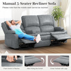 Recliner Sofa, 3 Seater Manual Reclining Sofa with 2-Tier Cushion, Reclining Couches for Living Room with Removable Console, Hidden Storage Space, Cup Holders - Gray