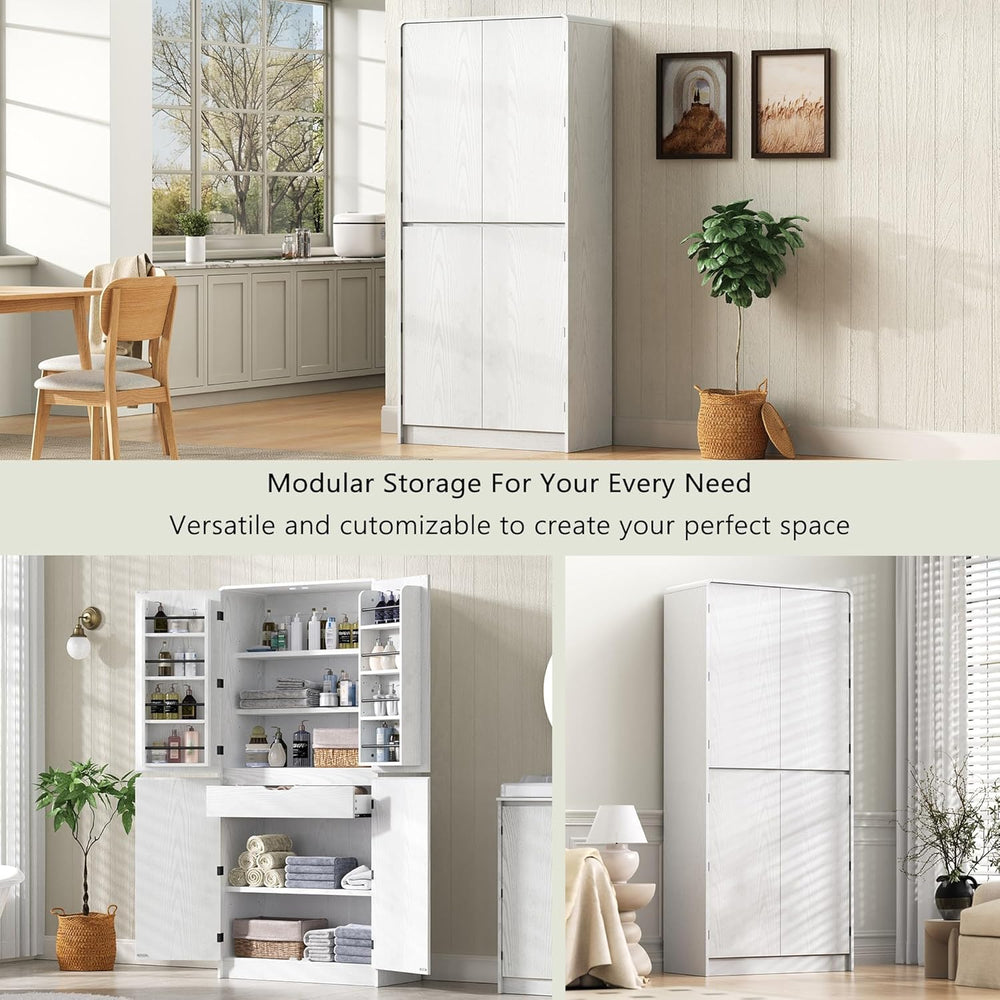 72" Tall Farmhouse Pantry Cabinet with Curved Design - Kitchen Storage C...