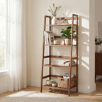 COSTWAY 4-Tier Ladder Shelf, Bamboo Plant Stand Rack, Freestanding Bookshelf, Multifunctional Storage Shelves, Flower Stand Rack Holder for Garden, Balcony, Living Room, Bedroom (Brown)