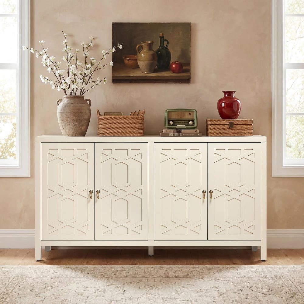 RoyalCraft Buffet Cabinet with Storage, 60" Modern Storage Cabinet, Beige