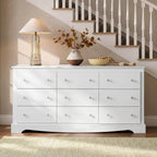 WLIVE 63" Dresser for Bedroom, Modern 9 Drawer Dresser with Exclusive Anti-Tip Structure, Large Wooden Chest of Drawers with Metal Handles for Living Room, Hallway, Closet, Home Furniture, White