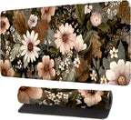 Vintage Beige Floral Mouse Pad – Large Extended Desk Mat 31.5 x 11.8 in– Neutral Retro Botanical Design, Non-Slip Rubber Base, Waterproof Surface, Oversized Keyboard & Mouse Pad for Office or Home
