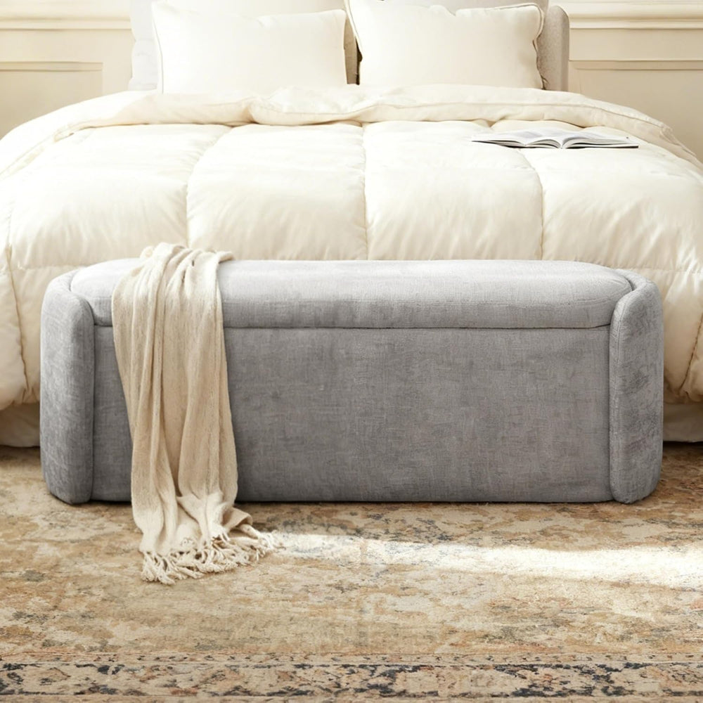 VKNOW 46" Oval Storage Ottoman Bench, Upholstered End of Bed Bench Ottom...