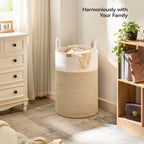 Laundry Hamper 75L,Large Laundry Basket for Clothes,Decorative Storage Basket for Blankets,Cotton Rope Woven basket for bedroom,Brown White