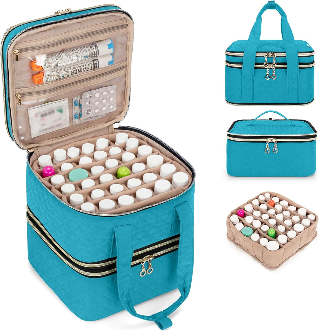 Yarwo Pill Bottle Organizer Storage Bag, 3 Layers Medicine Travel Case Empty with Demountable Design and Dividers for Pills, Potions, Vitamins and Emergency First Aid Supplies, Teal (PATENT DESIGN)