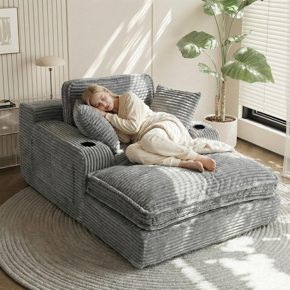67" Oversized Chaise Lounge Chair Indoor, Soft Cloud Couch, Gray | Comfy...