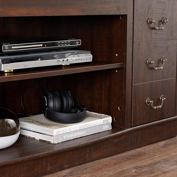 TV Cabinet for 65" TV: Tall Drawer-Like TV Stand | Rustic Farmhouse Media Entertainment Center with Storage Console and Adjustable Shelves for Living Room - Espresso