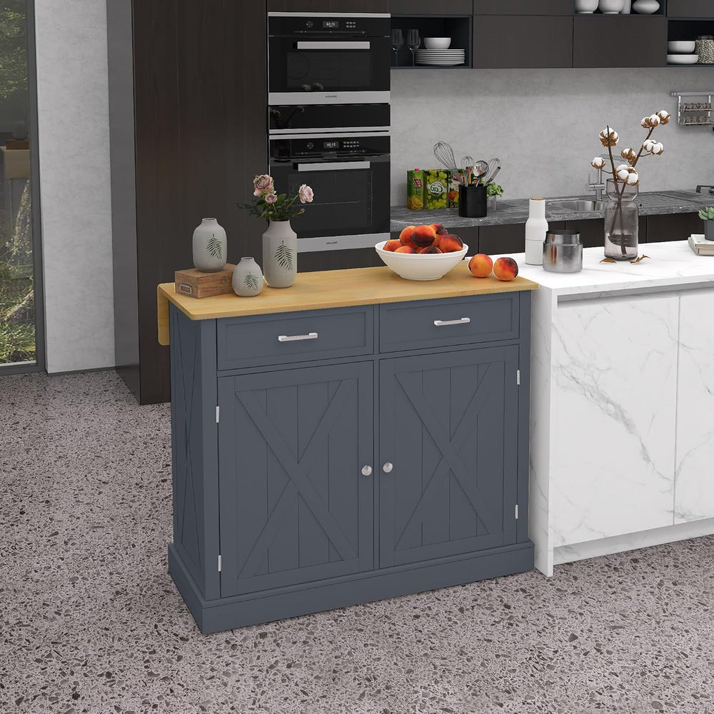 HOMCOM Rolling Kitchen Island with Drop Leaf Wood Breakfast Bar, Dark Gray | ...