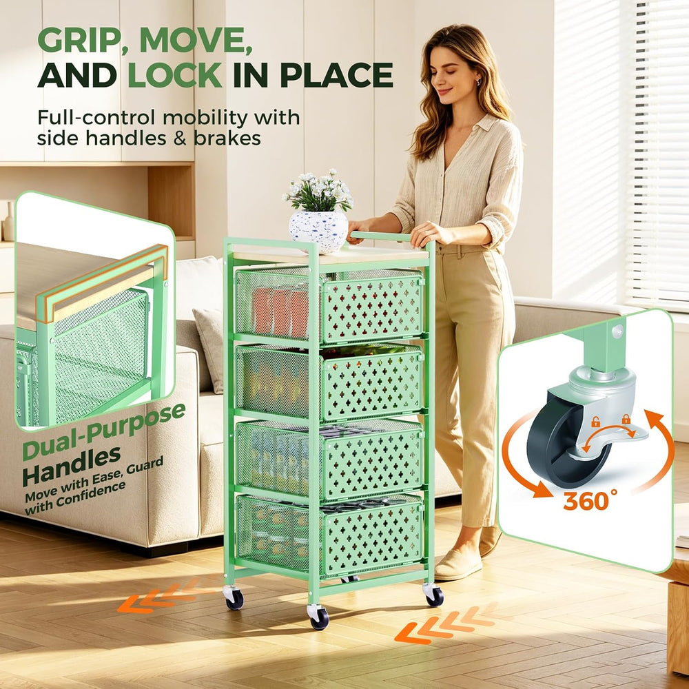 5 Tier Kitchen Storage Cart with Wheels, Utility Fruit Vegetable Storage Rack...