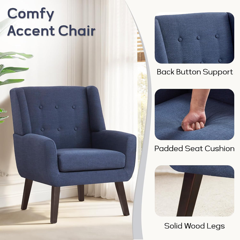 HUIMO Accent Chair for Living Room,Upholstered Button Linen Armchair Chair