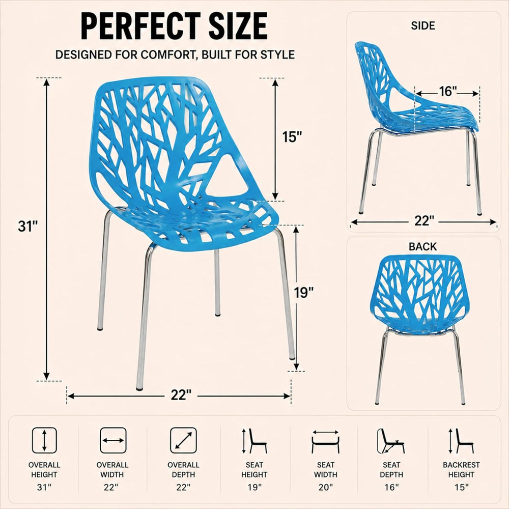 LeisureMod Asbury Modern Dining Chair, Blue, Polypropylene Seat | Chrome Legs...