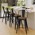 Andeworld Metal Bar Stools Set of 4, 24 inch Counter Height Barstools with Backs Farmhouse Modern High Back Bar Stools with Larger Seat Kitchen Dining Bar Chairs,Matte Black