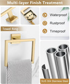 Brushed Gold Bathroom Hardware Set 4 Pieces, Toilet Paper Holder Set SUS304 Stainless Steel Bath Hand Towel Ring for Bathroom Hardware Accessories Set Wall Mounted