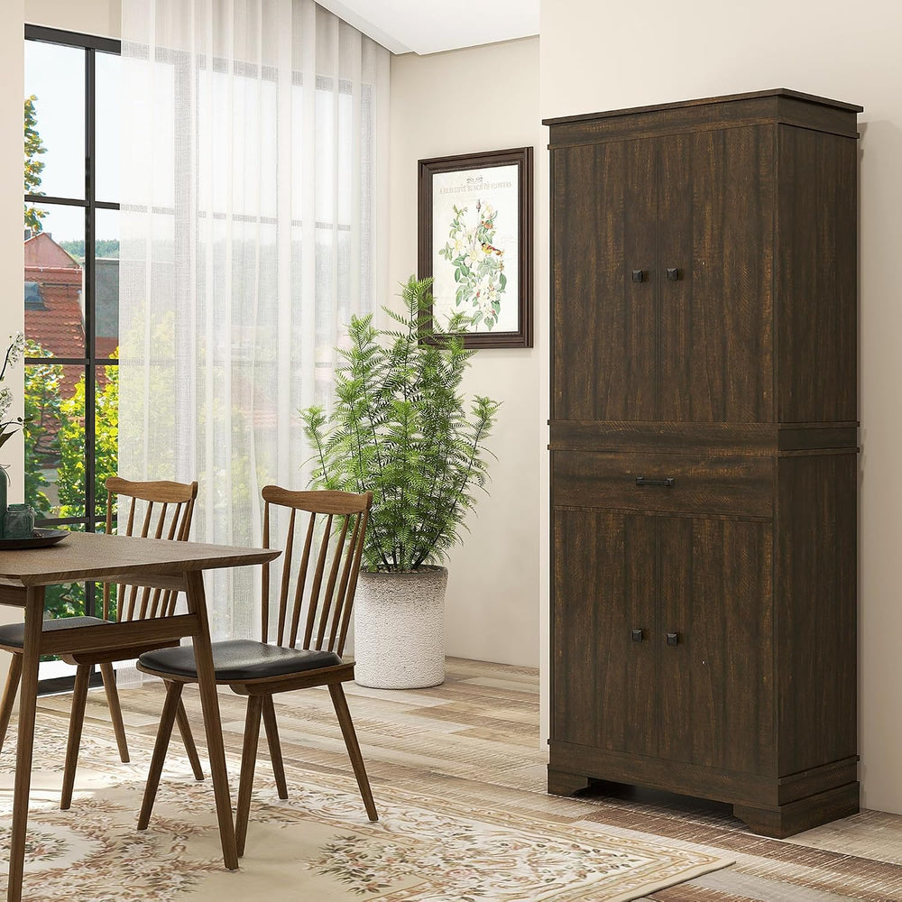 HOMCOM 72" Farmhouse Kitchen Pantry, 4-Door Rustic Storage Cabinet with ...