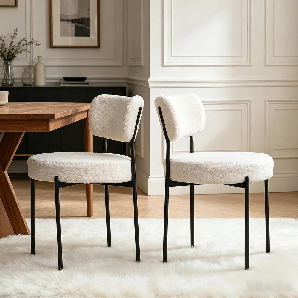 Boucle Dining Chair Set of 4, Mid Century Modern Upholstered Kitchen Chairs w...