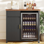 Mini Fridge Cabinet with Charging Station, Modern Fluted Coffee Bar Cabinet with Beverage and Wine Storage, Compact Coffee Bar with Mini Fridge Space for Kitchen, Dining Room or Living Room