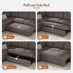 Vesgantti 88.4" Corduroy Sectional Sleeper Sofa with Pull Out Bed, Brown | 5 Seater Modular Couch with Storage, Comfy L Shaped Cloud Couches for Living Room, Bedroom, Apartment, Easy to Assemble