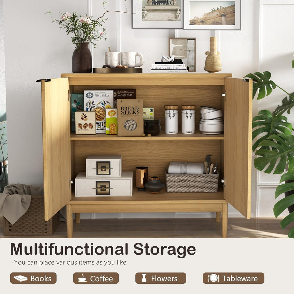 Otterease Fluted Buffet Cabinet with Storage, Wooden Sideboard with Doors &am...