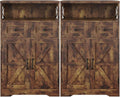 Farmhouse Storage Cabinet Set of 2, Small Kitchen Pantry Coffee Bar Cabinet | Accent Buffet Cabinet Cupboard, 2 Drawers, Barn Doors & Adjustable Shelves, for Kitchen/Entryway/Bathroom, Rustic Brown