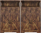 Farmhouse Storage Cabinet Set of 2, Small Kitchen Pantry Coffee Bar Cabinet | Accent Buffet Cabinet Cupboard, 2 Drawers, Barn Doors & Adjustable Shelves, for Kitchen/Entryway/Bathroom, Rustic Brown