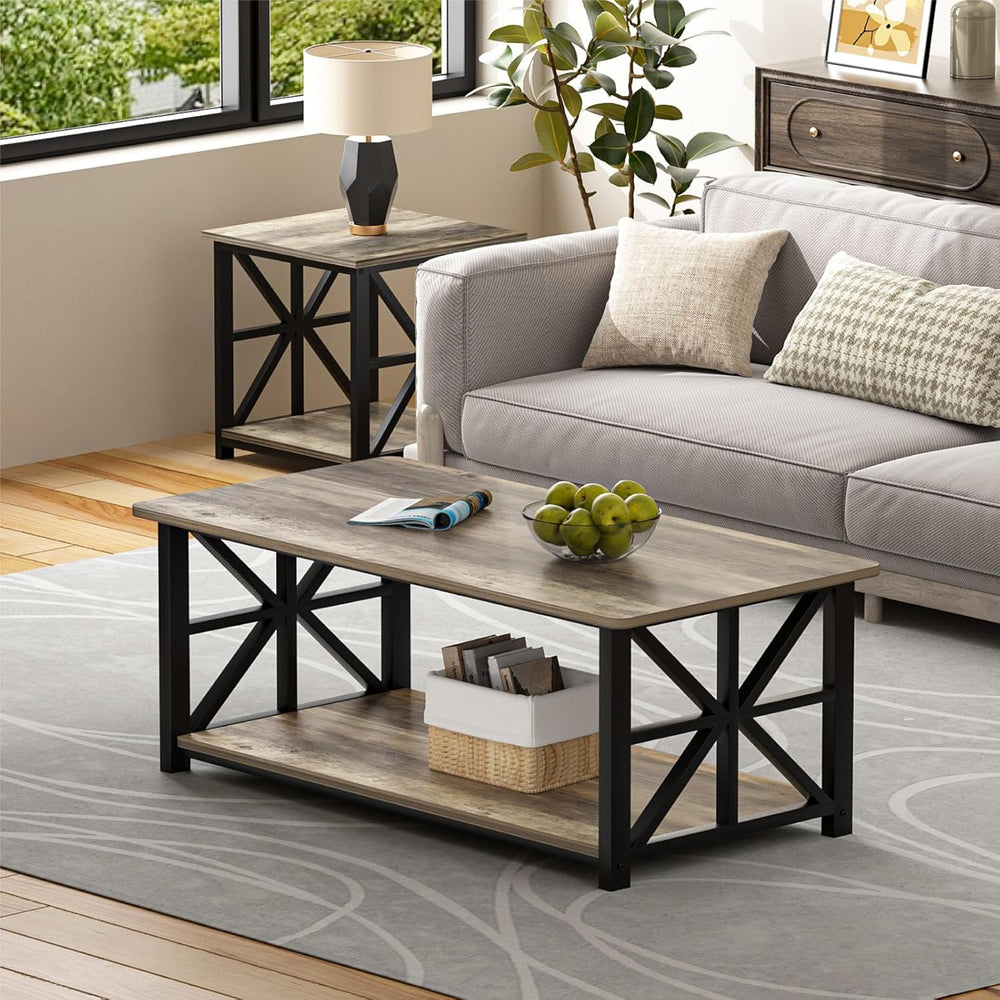 GreenForest Coffee Table for Living Room with Round Corners Farmhouse Style C...