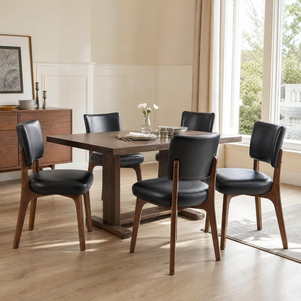 YOUNIKE Wooden Dining Chair, Faux Leather Upholstered Dining Room Chair Kitch...