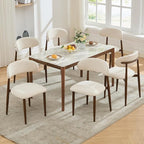 UVV Dining Chairs Set of 2, Metal Kitchen Chairs with Modern Fabric Upholstered for Dining Room, Beige
