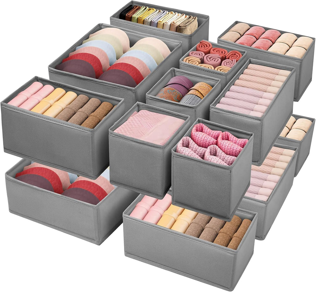 Drawer Clothing Organizer 16-Pack, Grey 3 Sizes Underwear Drawer Dividers, Fabric Folding Wardrobe Organizer, Can Store Baby Clothes, Bras, Underwear, Panties, Belts, Socks, Ties, etc.